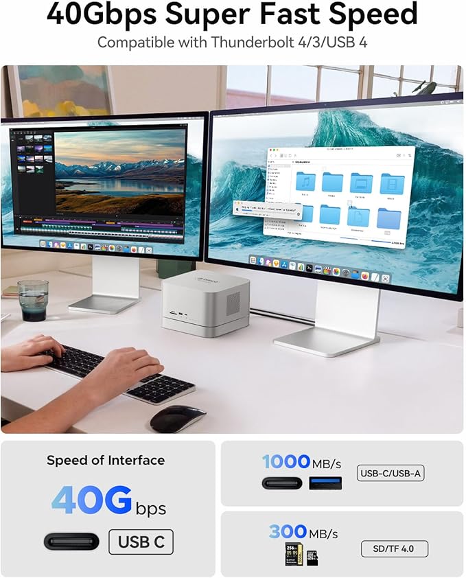 ORICO DataMatrix Mini 18TB Externsion Storage 2TB SSD with 16TB External Hard Drive 10Gbps USB-C&ampUSB A Docking Station Compatible with Thunderbolt 3/4/5 SD/TF/CF Card Reader for MacBook