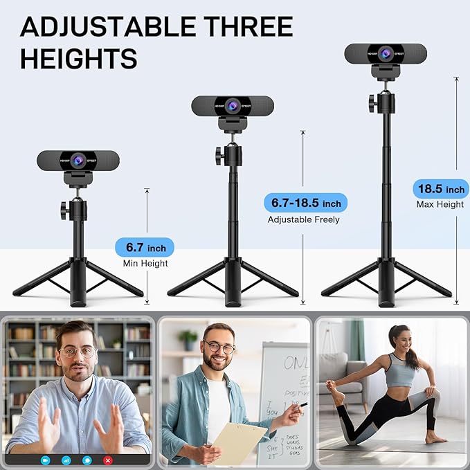 EMEET C960 Webcam with Tripod 1080P Webcam with Microphone Adjustable Height Mini Tripod C960 Web Camera with Privacy Cover Plug &amp Play with Stand for Zoom/Skype/YouTube/FaceTime
