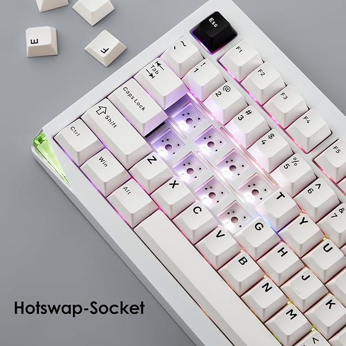 Akko Gem 01 QMK/VIA Aluminum Mechanical Keyboard Tri-Mode RGB Hot-swappable Wireless Gaming Keyboard Black on White Pre-lubed Stellar Rose Switch
