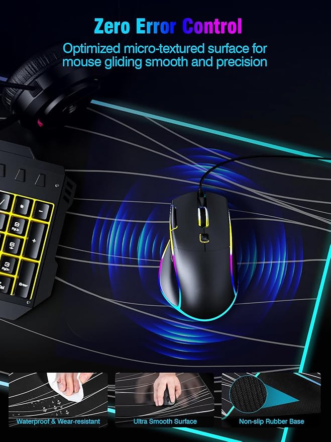 Mouse Pad with Magnetic Wireless Charging Large Desk Pad Protector RGB Black Mousepad Desk Mat with 15W Fast Charger 4mm Thick Non-Slip Waterproof Laptop Writing Pad for Office Home Gaming