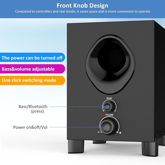 OROW Bluetooth Computer SpeakersPC Speaker with SubwooferFront Knob 18W Wireless PC SpeakersSupport AUX&ampBluetooth PlayGreat for Party/Game/TV (S213)