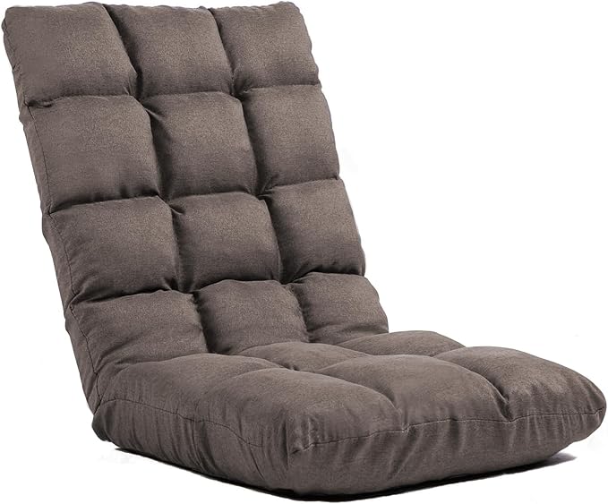 Folding Floor Gaming Chair with Back Support 14-Position Adjustable Recliner - Padded Cushion with Breathable Linen &amp Cotton Blend for Adults &amp Kids Perfect for Gaming Reading &amp Meditat