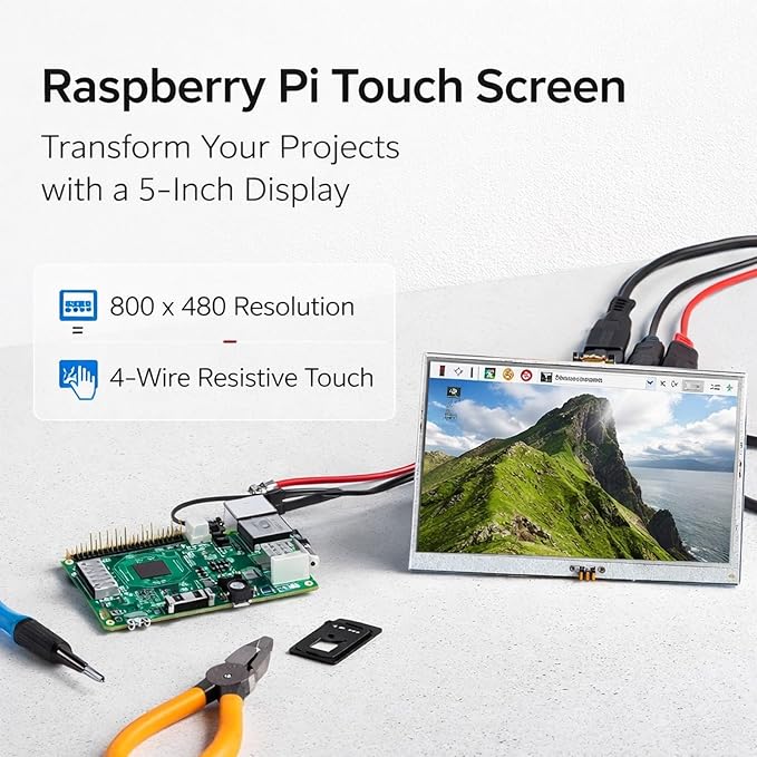 5 Inch HDMI LCD Screen with 4 Wire Resistive Touch 800x480 Resolution Tablet Accessory for 3b 4B - Easy Installation High Definition Display Versatile Use