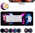 Mouse PadLarge Desk Mat Set 4in1 XL Mousepad + Keyboard Wrist Rest+Mouse Wrist Rest+Coaster with Ergonomic Desk Pad for Home Office Table Computer Cover -Neon Skulls with Roses