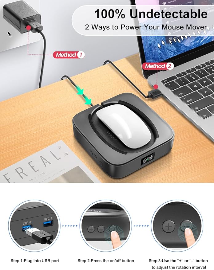 Meatanty Undetectable Mouse Mover Usb Physical Mouse Jiggler Moves Mouse Randomly Automatic Mouse Mover Device with Cover LED Display and ON/OFF Running Frequency Adjustable Keeps PC Laptop Active