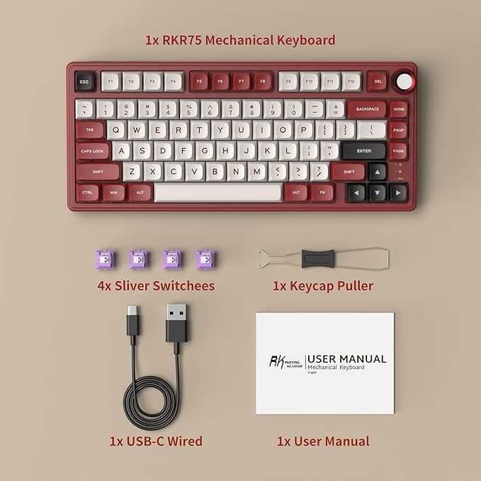 RK ROYAL KLUDGE R75 Mechanical Keyboard Wired with Volume Knob 75% Keyboard Gasket Mounted RGB Backlit Creamy Keyboard with MDA Profile PBT Keycaps Hot Swappable Pre-lubed Linear Switch