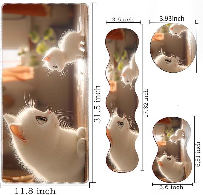 Large Mouse Pad Wrist Support SetDesk Pad+Keyboard Wrist Rest+Mouse Pad Wrist Support+Coaster4in1 XXL Big MousepadErgonomic Design Gaming Mat for Home Office TableCute White Cat