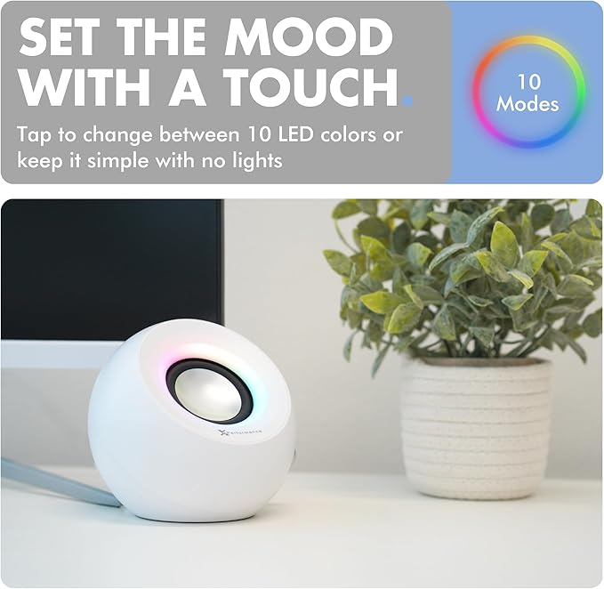 X9 Performance White Computer Speakers with RGB Lighting Bluetooth USB and AUX - Triple Mode Connection Dual 2.25 Drivers for Work and Play Bluetooth Desktop Speakers for PC - White