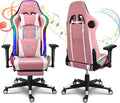 XOOFMASS Video Game Chairs for Adults PU Leather Massage Gaming Chair with Footrest 360°Swivel Gamer Chair with Speakers and RGB LED Lights Comfortable Ergonomic Computer ChairPink