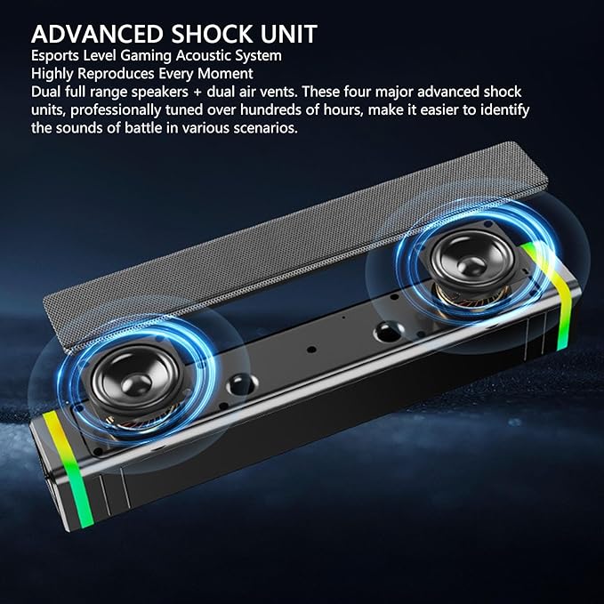 Computer Speaker PC USB Powered Laptop Stereo Speaker with RGB Light for Gaming Music