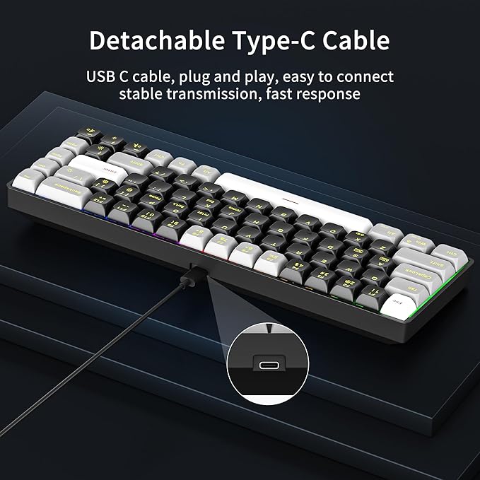 Newmen GM681 Mechanical Keyboard68 Keys Compact USB 60% Custom LED Backlit Hot Swappable Small Mini Computer Gaming Mechanical Wired Keyboard for PC Gamer Win MacBlack/White/GreyRed Switch
