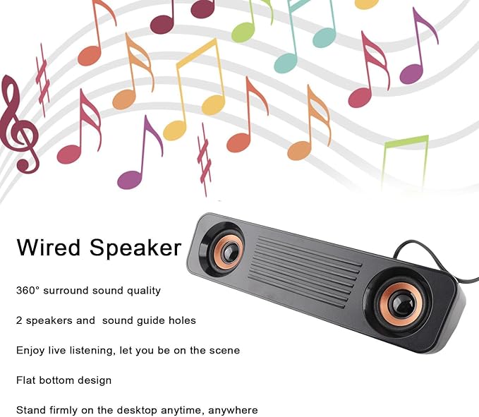 Estink Wired Desktop Speaker ABS 60Hz-20kHz 360 Degree HiFi Stereo Subwoofer USB Powered 3.5mm Plug Portable Desktop Long Speaker