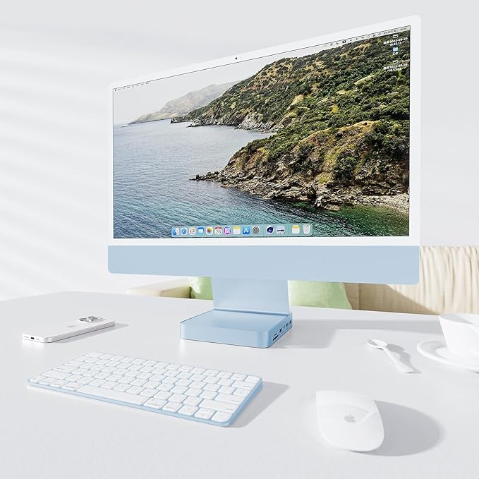 USB C HUB for iMac 24 inch 2021/2023/2024 PULWTOP USB Hub Adapter iMac Accessories for iMac M1/M3/M4 with USB C 10Gbps 3*USB A SD/TF Docking Station Support Expand M.2 SSD (Not Included)Blue