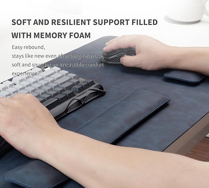 RENMTURE Large Mouse Pad and Keyboard Wrist Rest Desk Pad for Keyboard and Mouse Large Gaming Mouse Pad with Wrist Support Desk Mat for Work and Gaming (Blue)