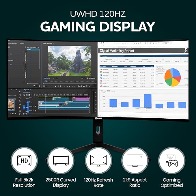 40” UltraWide 5K2K Monitor | 5120×2160 IPS 120Hz HDR 450 nits Brightness 21:9 Aspect Ratio DP 1.4 &amp HDMI 2.1 | Big Screen for Gaming Office Multitasking Content Creation 60w