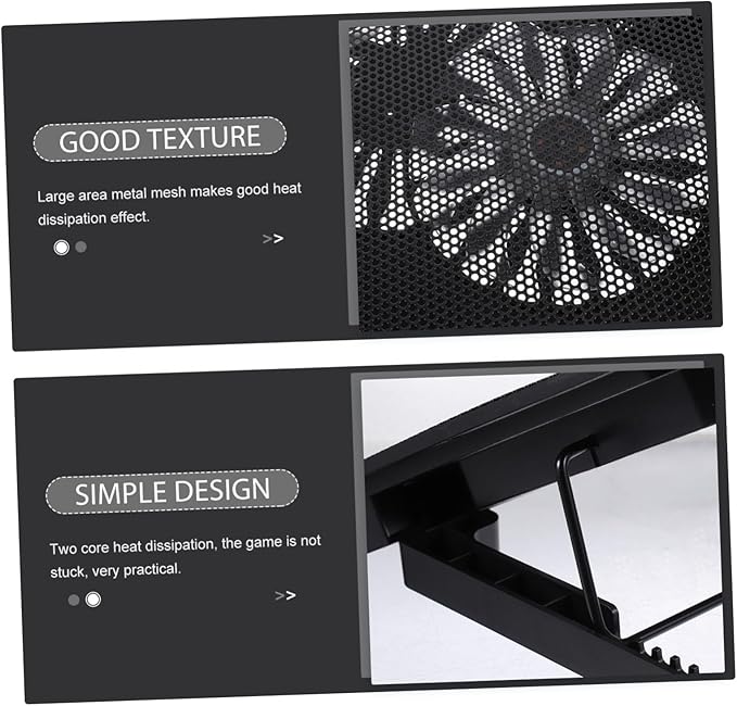 1Pc Laptop Cooler Stand for Laptops Black Ultra Quiet Dual Fans Ergonomic Design USB Powered Material Heat Dissipation