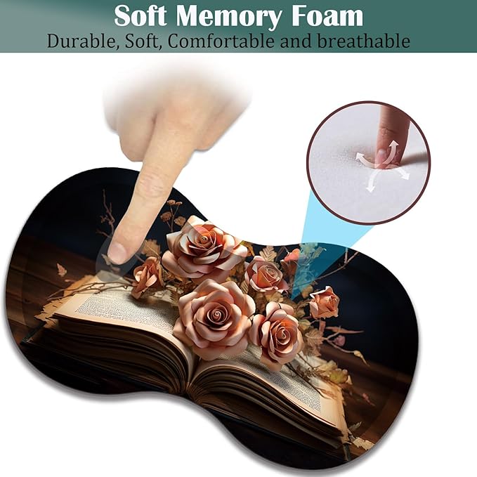Large Game Mouse Pad + Wrist Support Pad + Coffee Coaster Desk Pad with Sewn Edges Anti-Slip Set pad Suitable for Office Work and Home - Flower Book