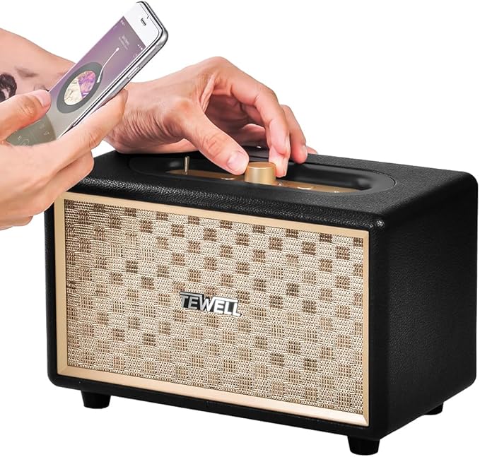 Home Speaker with Premium Audio | Rich Bass Rotary Dial for Volume Control | Toggle Switch Wireless Bluetooth &amp 3.5mm Aux Input for Turntable | Record Player AC Powered (Upgraded Version)