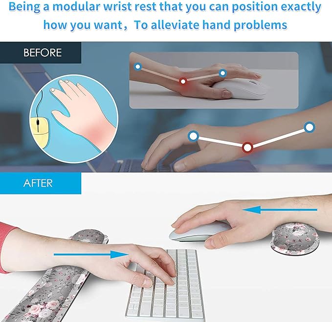 Keyboard Wrist Rest &amp Mouse Pad &amp Mouse Wrist Rest Support &amp Coaster Non Slip Rubber Base Wrist Support with Ergonomic Raised Memory Foam for Computer Laptop Home Office Pink Rose Floral