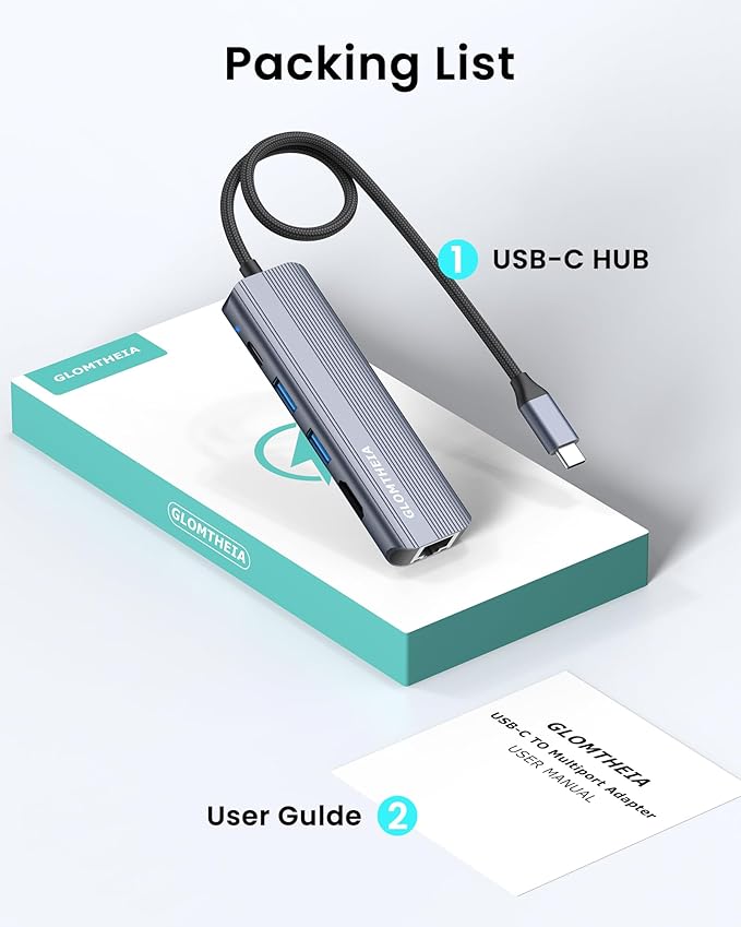 USB C Hub Ethernet HDMI Multiport Adapter for MacBook Pro/Air iPad Laptop Dock with 5Gbps USB A/C 1Gbps RJ45 Gigabit Ethernet 4K 30Hz HDMI 100W Pass Through Charging
