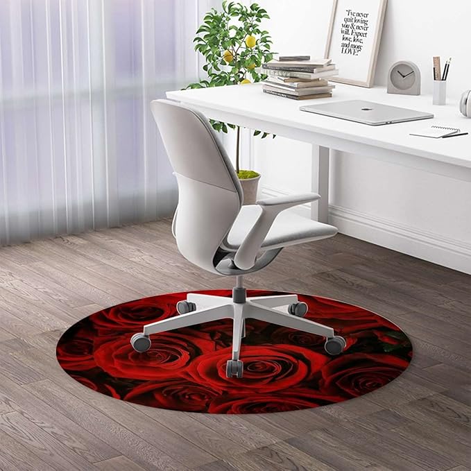 Red Black PU Leather Desk Chair Mat for Hard Floors Roses Bouqet of Affection Premium Floor Protector Mat Desk Rug Wood/Tile Protection Mat for Office Home Dark Red Image Diameter 35.4 in