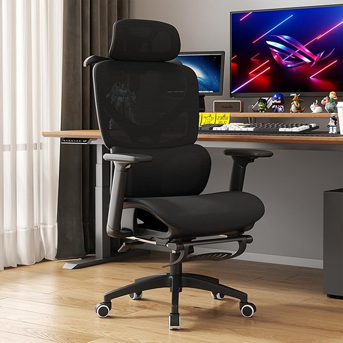 Ergonomic Chair Mesh Office Seat 330lbs Capacity High Back Desk Chair with Flip-Up Arms 135° Recline Adjustable Lumbar Support Wheels for Home Office Gaming Study (White Grey)