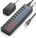 Powered USB Hub JESWO 11-Port USB 3.0 Hub (7 Data Transfer Ports + 4 Smart Charging Ports) with Individual LED On/Off Switches USB Hub Powered with 12V/3A Power Adapter for Mac PC