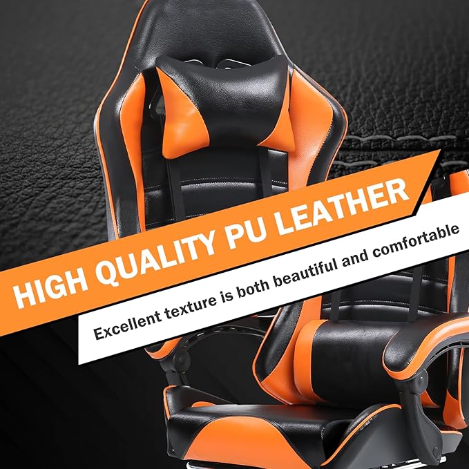 Gaming Chair Computer Chair with Footrest and Lumbar Support Ergonomic Video Game Chair with Headrest and 360°-Swivel Seat Height Adjustable Gamer Chair Office Desk Chair (Orange)