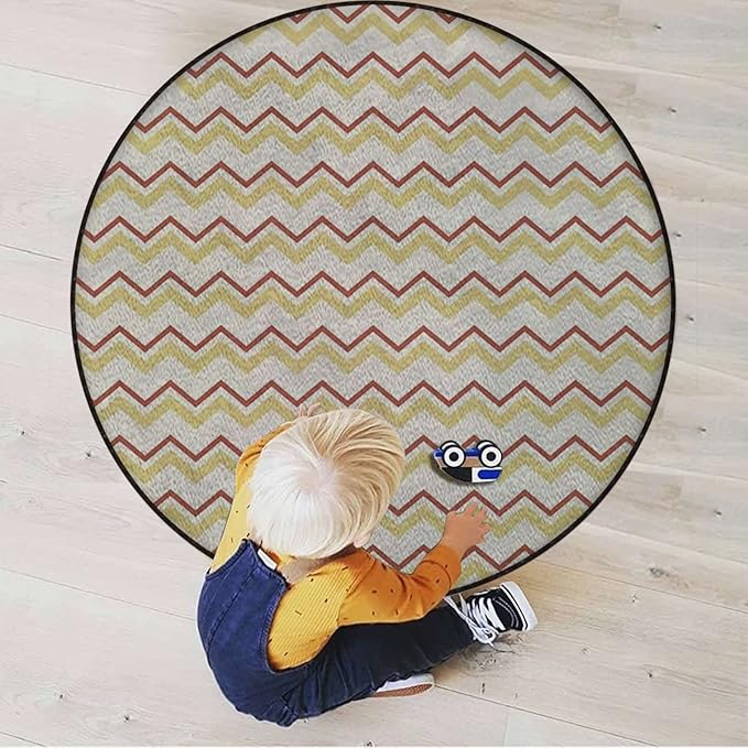 Aztec Round Rug Rugs Soft Non-Slip Circular Throw Rug Carpet for Shower Sink Powder Room Nursery Bedroom Table Waves Geometric Retro Style TilingMulticolor Diameter 60 in
