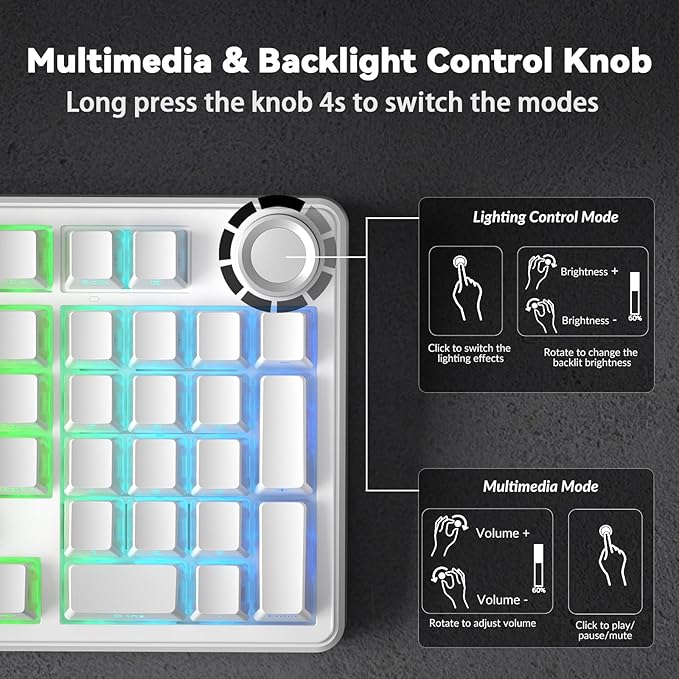 AULA F99 Pro Wireless Mechanical Keyboard-Silent VersionBT5.0/2.4GHz/USB-C Hot Swappable Custom KeyboardGasket StructurePre-lubed Linear Switches RGB Backlit Computer Gaming KeyboardsWhite