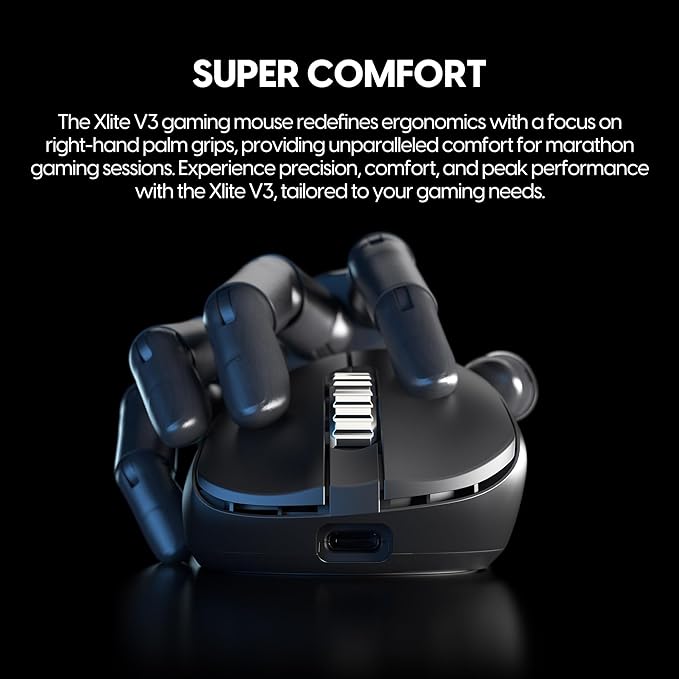 Pulsar Gaming Gears - Xlite V3 ES Wireless Gaming Mouse Ergonomic Optical Switch OLED Display Driverless PAW3395 Sensor 100H Battery 4K dongle Included (Medium Black) (Renewed)