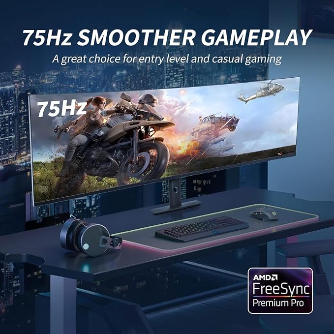 YOGAES 49 Inch 5K Wide Dual QHD (5120x1440) IPS Surface Game Display 49 Inch montior. HDR 400 Hidden Inside USB-C VESA100*100mm Tilt Height Adjustment Possible G-Sync (75hz)