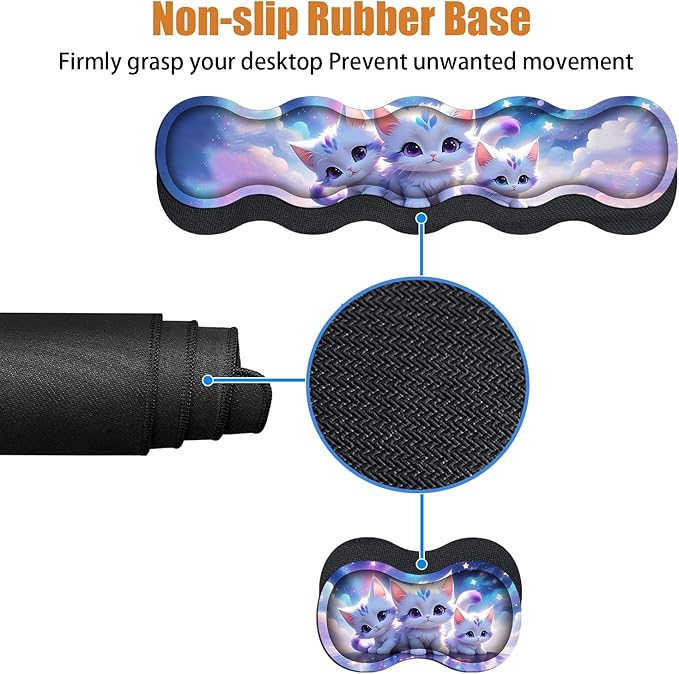 4 in 1 Ergonomic Keyboard Wrist Rest &amp Mouse Pad Wrist Rest Set Large XXL Gaming Desk Mat 31.5x 11.8 with Non-Slip Base Memory Foam for Home Office Study Gaming Cute Cat