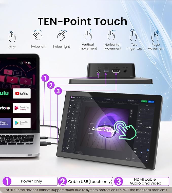 10.1 Inch Touchscreen Monitor Compatible with Raspberry Pi Built-in Enclosure 1280x800 IPS Portable HDMI Touch Screen Display for Raspberry Pi 5/4B/3B+/3B/B+ Jetson Nano Win11/10/8/7