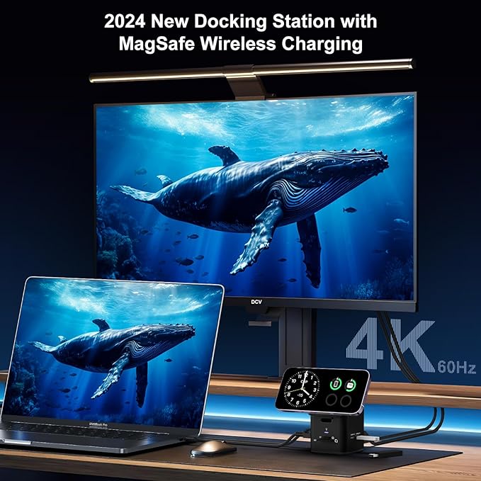 USB C Laptop Docking Station with MagSafe Charger Stand 9 in 1 USB C Hub Multiport Adapter with 4K HDMI 1Gbps Ethernet 3 USB 3.0 SD/TF Compatible with MacBook/Dell/HP/Lenovo/iPhone (Black)
