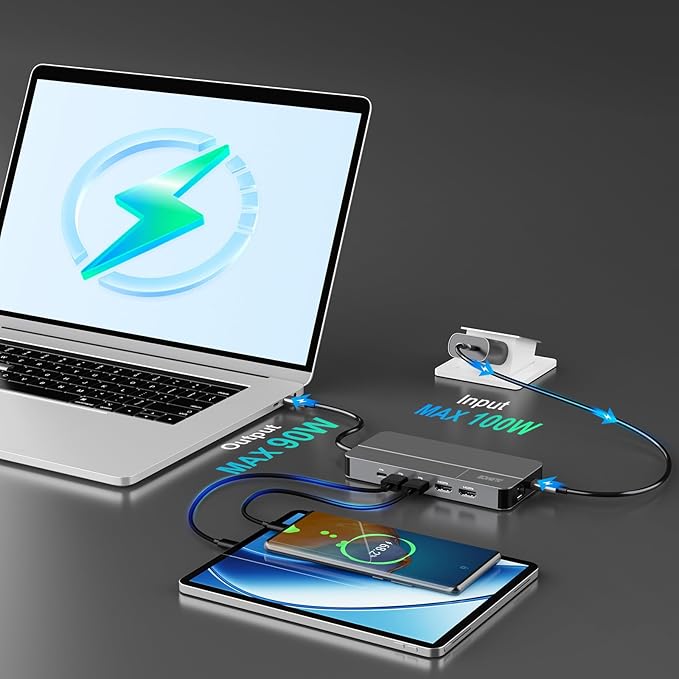 Mac Docking Station Dual Monitor 2 HDMI for MacOS and Windows Laptop Implement MST Compatible MacBook Pro/Air M1/M2/M3/M4 Chips Dual 4K Display for All USB C Computers