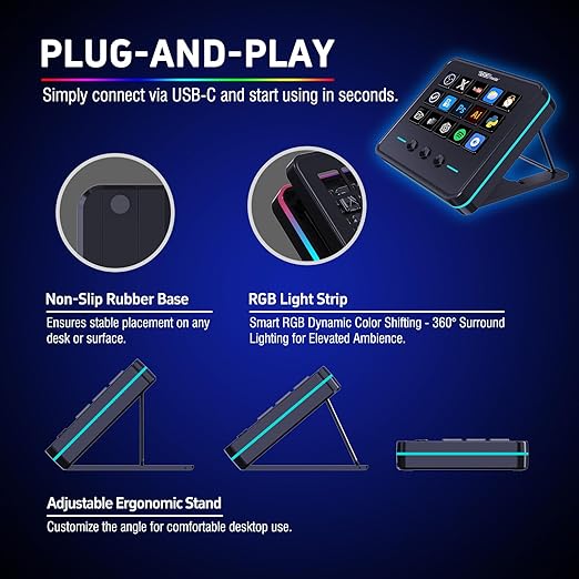 VSDINSIDE Macro Keypad Stream Controller Deck Gaming Streaming Shortcut Keyboard 18 Programmable Keys Customizable Visual AI Pad USB Soundboard for OBS YouTube Desk Office Setup Laptop PC Mac