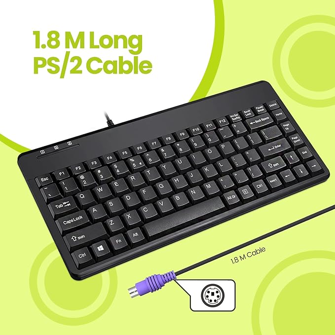 Perixx PERIBOARD-409P Wired PS2 Mini Keyboard Black US English Layout