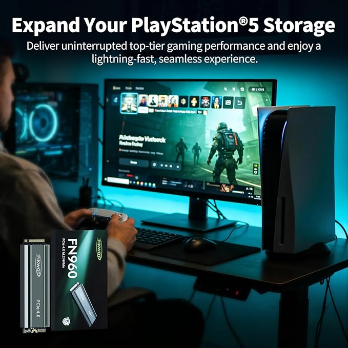 FN960 1TB M.2 NVMe SSD PCIe Gen4 x4 2280 Internal Solid State Drive with Heatsink Up to 5000MB/s Dynamic SLC Cache Compatible with PS5 Internal SSD