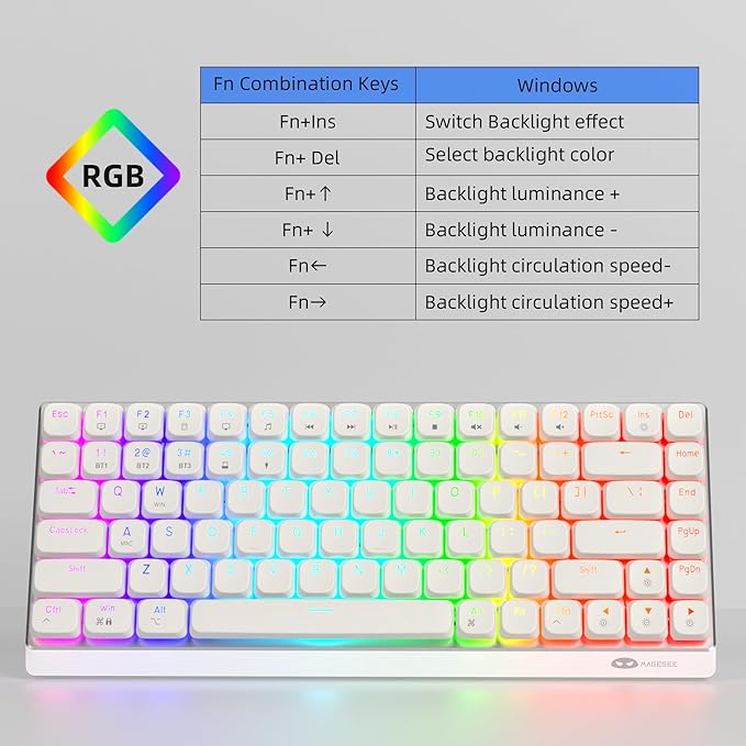 Camiysn Wireless RGB Mechanical Keyboard Moon84 Triple Mode 2.4GHz/BT/USB-C Wired Office White Keyboard for Computer/Desktop/PC/Laptop/Surface/Smart TV and Windows 10/8/7（Red Switches）