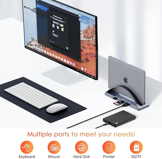 TobenONE MacBook Docking Station Dual 4K Monitor for M1-M5 Pro/Max 13-in-2 USB C Docking Station with 100W Power Adapter Laptop Dock Stand with 2 HDMI VGA 5 USB PD 3.0 RJ45 SD/Micro SD Audio