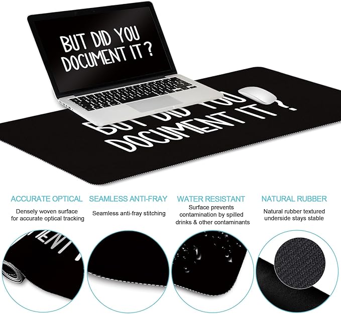 Black Mouse Pad Large Desk Mat Set Funny Mouse Pad with Wrist Rest Keyboard Wrist Support XXL Mousepad Cup Coaster Set Cute Office Desk Accessories Decor Supplies But Did You Document It
