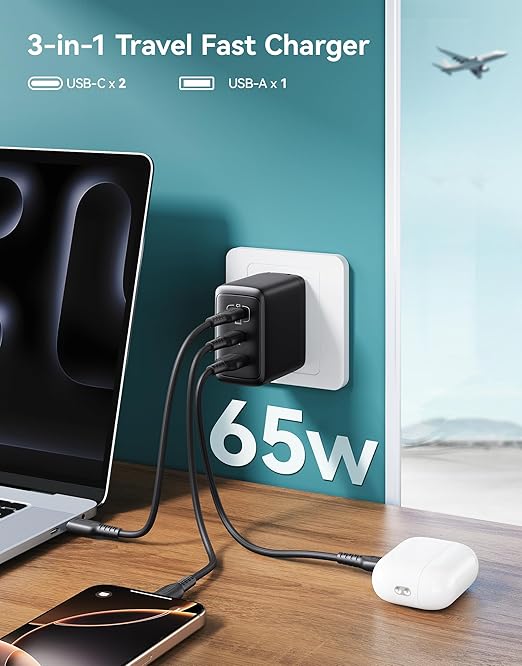 INIU 16FT Link Cable + 3-Port 65W USB C Charger Block