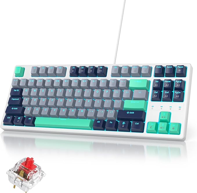 75% Mechanical Gaming Keyboard with Red Switch RGB LED Backlit 87 Keys TKL Wired Computer Keyboard for Windows Laptop PC Gamer