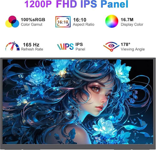 16 Portable Monitor 165Hz (Support 144Hz)100% sRGB 16:10 1200P FHD IPS HDR Gaming Monitor Ultra-Slim Travel Monitor with Speakers External Second Screen for Laptop PSMac XboxSwitch