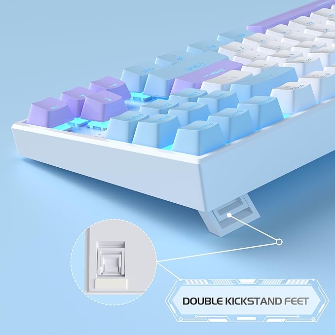 MageGee 75% Mechanical Gaming Keyboard Red Switch LED Blue Backlit 87 Keys Compact TKL Wired Keyboards for Windows Laptop PC Gamer - White/Blue