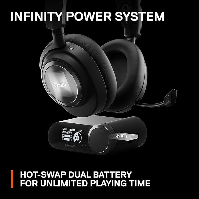 SteelSeries Arctis Nova Pro Wireless Multi-System Gaming Headset - Premium Hi-Fi Drivers - Active Noise Cancellation - Infinity Power System - ClearCast Gen 2 Mic - PC PS5 PS4 Switch Mobile