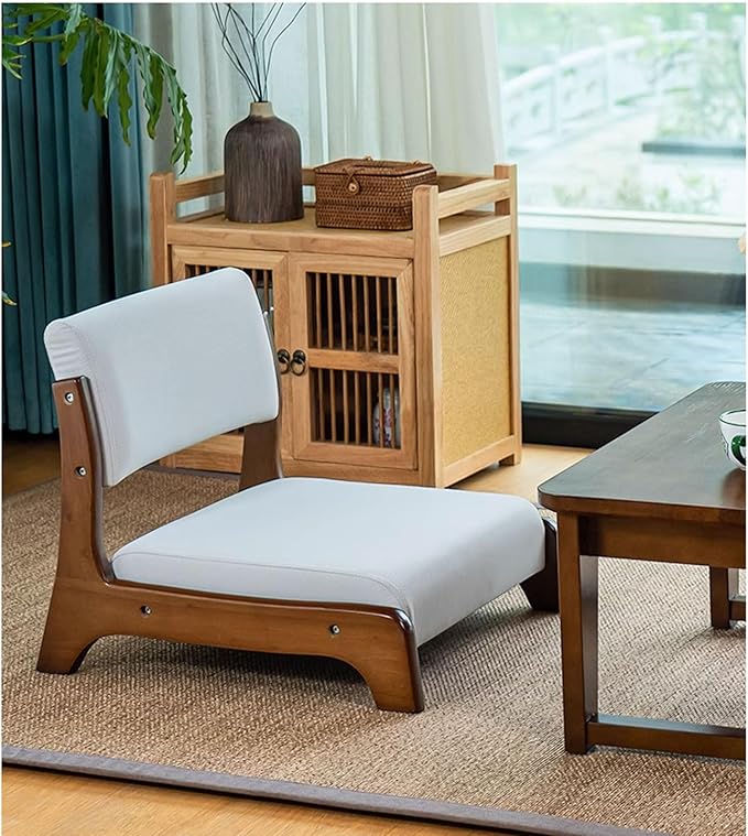 Aimeryup Parlour Floor Chair Wooden Artificial Leather Cushion Lazy Tatami Legless Chair Back Support 45X50X43CM(Size:45X50X43CMColor:D)