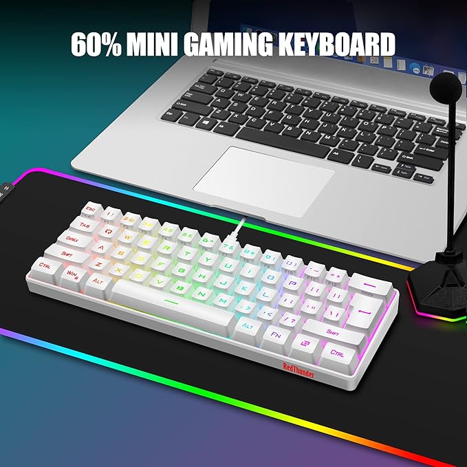 RedThunder 60% Mini Gaming Keyboard and Mouse Combo Lightweight Ultra-Compact 61 Keys RGB Backlit7200 DPI Honeycomb Optical Mouse Wired Gaming Set for PC MAC PS5 Xbox Gamer(White)