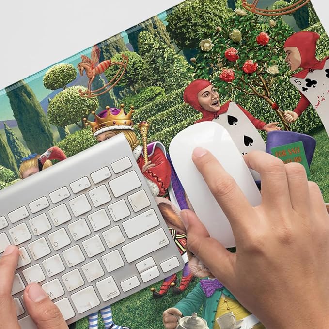 Alice in Wonderland Garden Party Large Gaming Mouse Pad Desk Mat with Stitched Edges Non-Slip Base